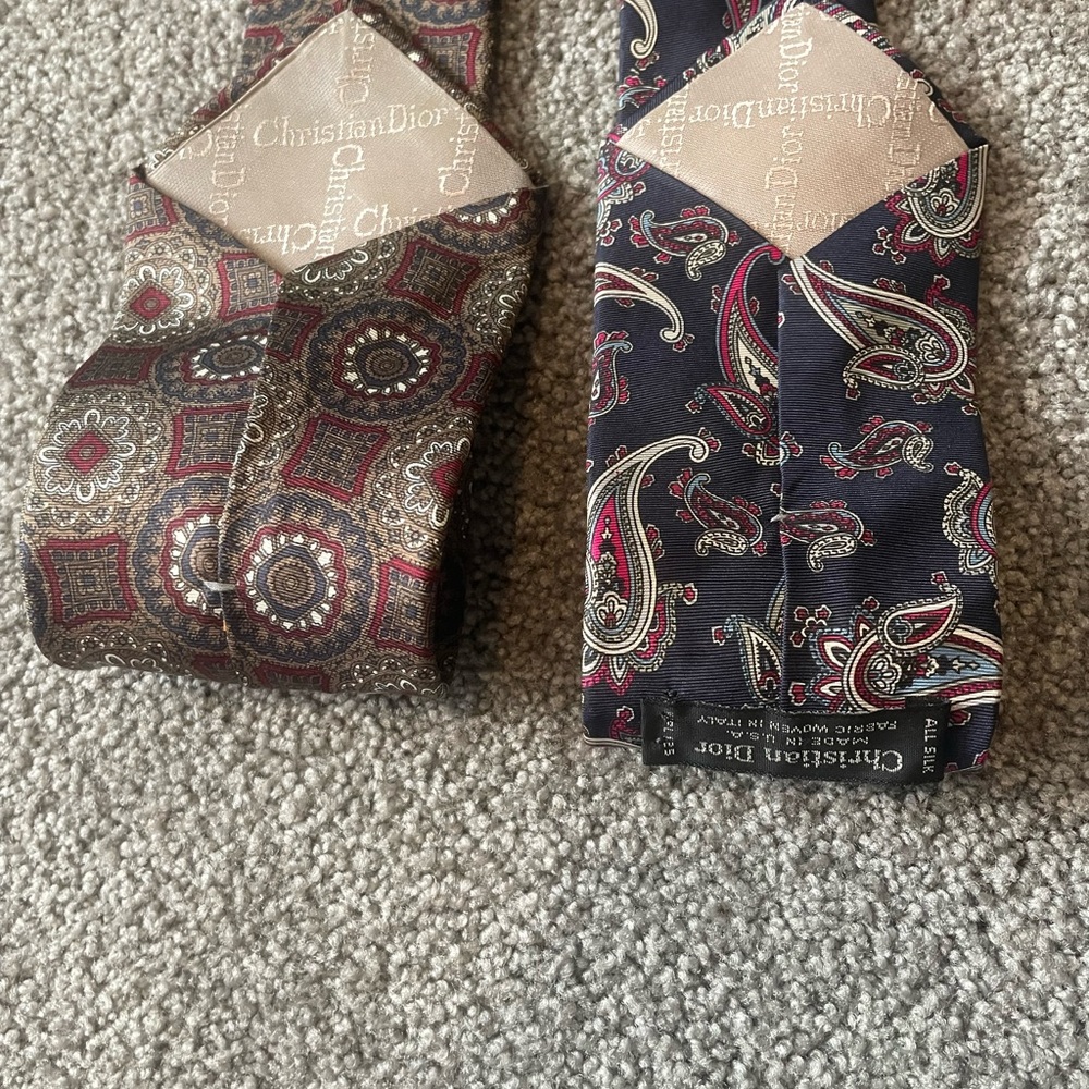 Dior Silk Ties with Red and Brown Patterns
